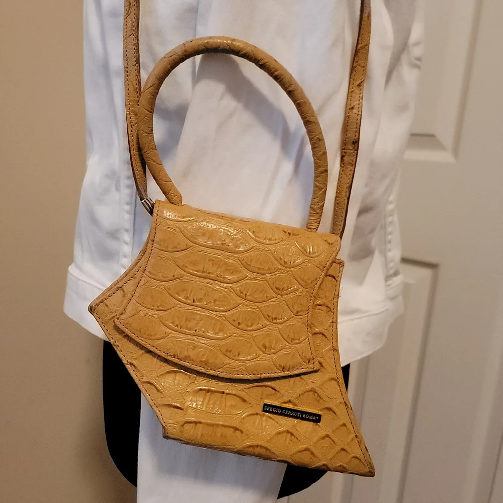 Sergio Cerruti Roma Vintage Avante Garde Mini Tan Leather Handbag - Picture 6 of 14